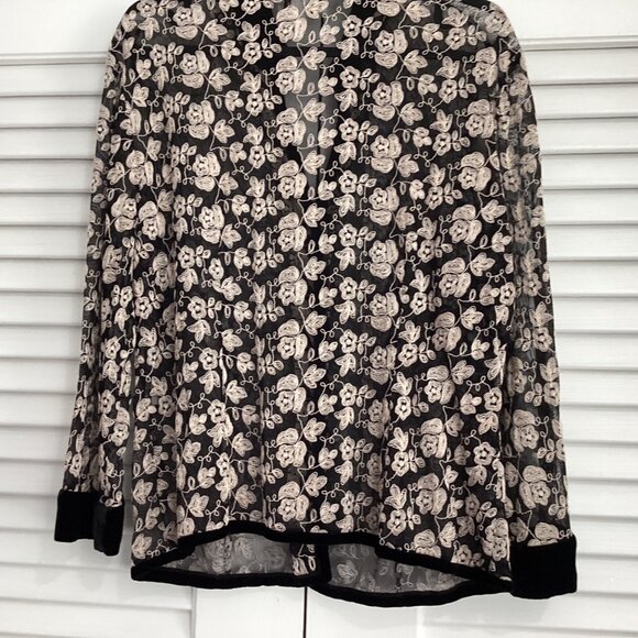 Talbots Womens Sheer Floral Embroidered Jacket Size 12 Black & White Nylon/Rayon - Picture 3 of 15